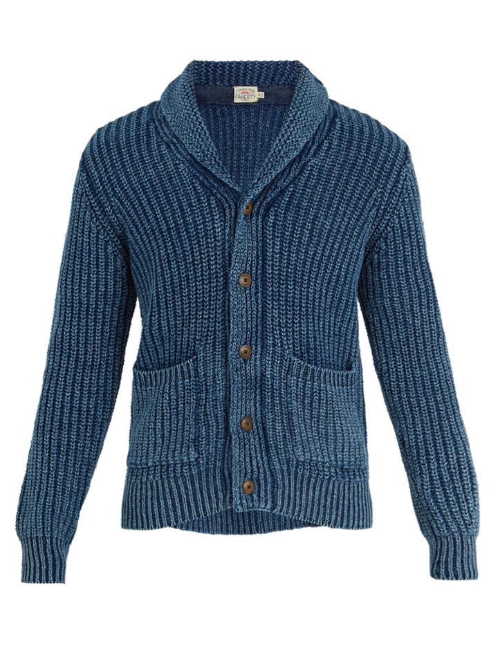 Faherty Shawl-collar Ribbed-knit Cotton Cardigan