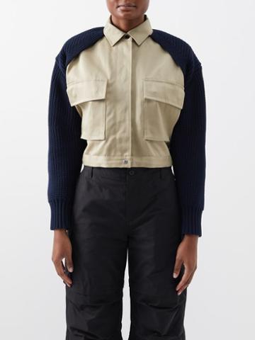 Sacai - Detachable Knit Sleeve Cotton Jacket - Womens - Beige Navy