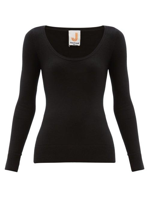 Matchesfashion.com Joostricot - Peachskin Scoop Neck Cotton Blend Sweater - Womens - Black