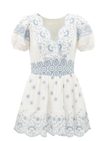 Loveshackfancy - Valente Broderie-anglaise Linen-blend Dress - Womens - White Blue