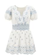 Loveshackfancy - Valente Broderie-anglaise Linen-blend Dress - Womens - White Blue