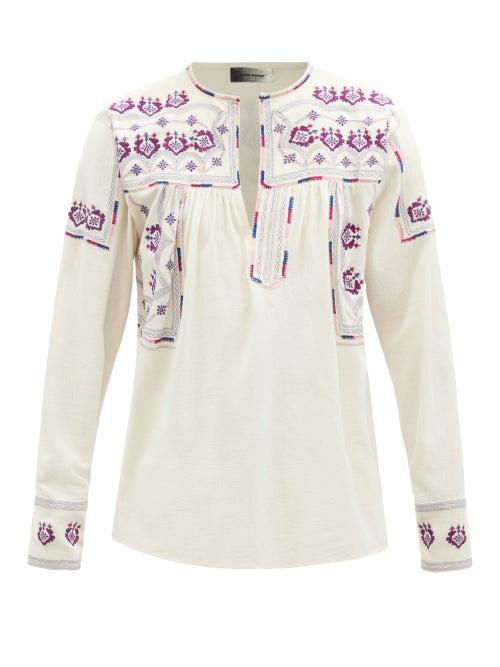 Isabel Marant - Phardy Notch-neck Embroidered Dobby Blouse - Mens - White Multi
