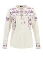 Isabel Marant - Phardy Notch-neck Embroidered Dobby Blouse - Mens - White Multi
