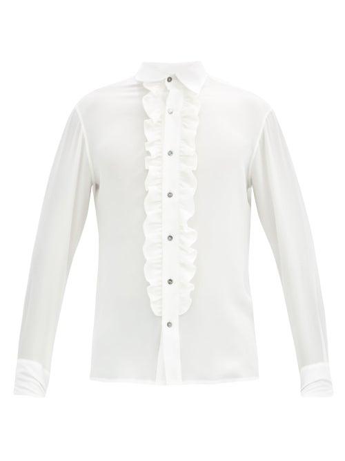 Matchesfashion.com 73 London - Ruffled Silk-crepe De Chine Shirt - Mens - Cream