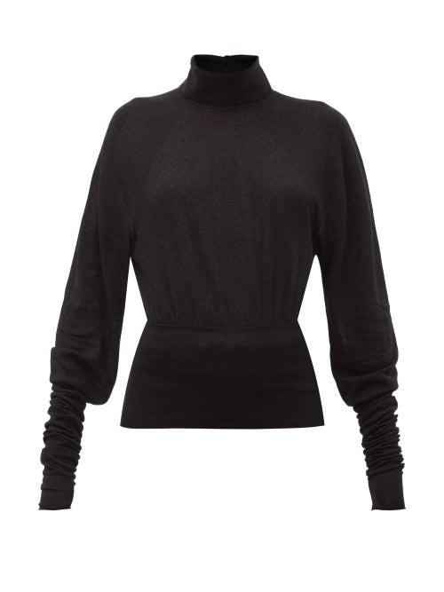 Matchesfashion.com Lemaire - Button-collared Stretch-jersey Roll Neck Sweater - Womens - Black