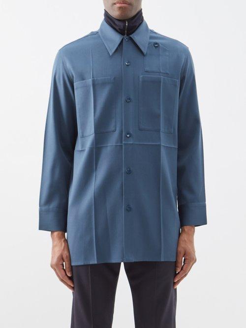 Jil Sander - Panelled Wool-gabardine Shirt - Mens - Blue