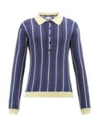Wales Bonner - Uriah Striped Cotton-mesh Long-sleeved Polo Shirt - Mens - Navy