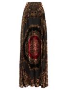 Matchesfashion.com Etro - Baluchi Floral-embroidered Velvet Maxi Skirt - Womens - Black Red