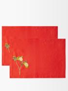 Bernadette - Set Of Two Lemon Branch-embroidered Placemats - Womens - Red Multi