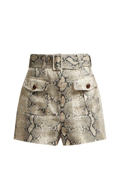 Matchesfashion.com Zimmermann - Corsage Snake Print Linen Shorts - Womens - Python