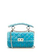 Matchesfashion.com Valentino - Rockstud Spike Small Quilted Velvet Shoulder Bag - Womens - Light Blue