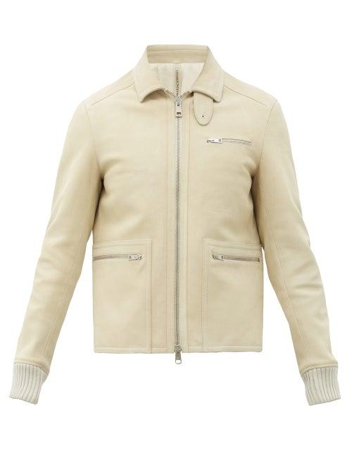 Matchesfashion.com Aldo Maria Camillo - Ribbed-cuffs Suede-leather Biker Jacket - Mens - Cream