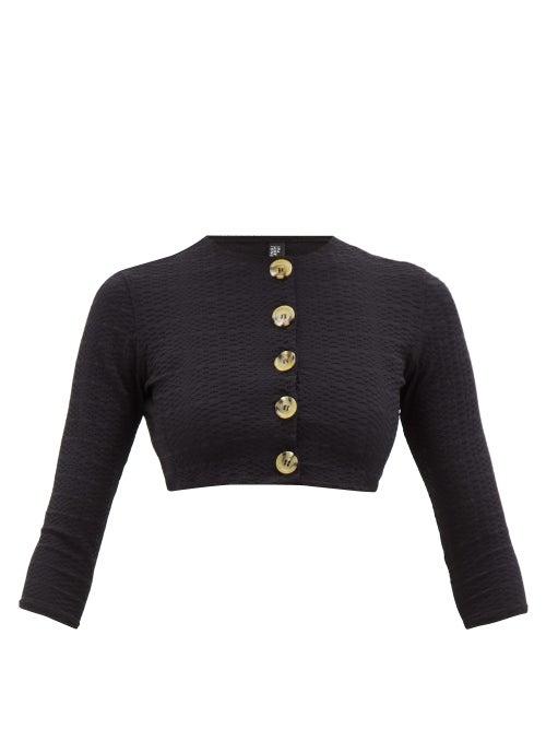 Matchesfashion.com Lisa Marie Fernandez - Cropped Seersucker Cardigan - Womens - Black