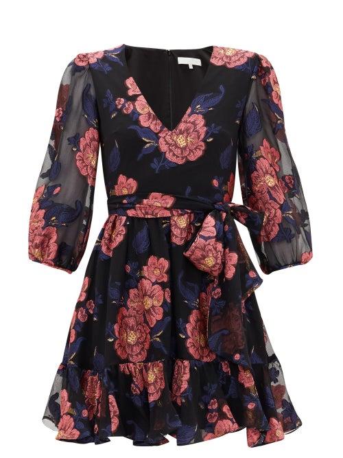 Matchesfashion.com Borgo De Nor - Anita Floral-brocade Silk Mini Dress - Womens - Black Pink