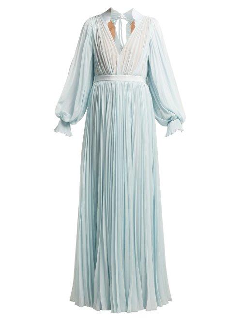 Matchesfashion.com Self-portrait - Pleated Chiffon Maxi Dress - Womens - Light Blue