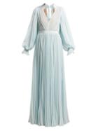 Matchesfashion.com Self-portrait - Pleated Chiffon Maxi Dress - Womens - Light Blue