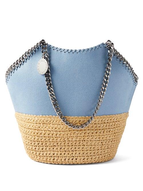 Stella Mccartney - Falabella Medium Faux-leather And Raffia Tote Bag - Womens - Light Blue