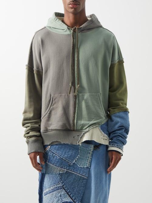 Greg Lauren - Fragment Denim-panel Cotton Hooded Sweatshirt - Mens - Green
