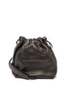 Jil Sander - Drawstring Mini Leather Cross-body Bag - Womens - Black