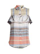 Sea Ruffle-trimmed Sleeveless Checked Cotton Top