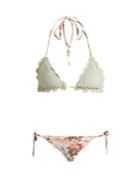 Zimmermann Aerial Crochet And Floral-print Bikini