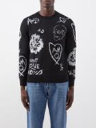 Alexander Mcqueen - Skull-jacquard Wool-blend Sweater - Mens - Black Silver