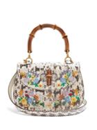 Gucci Embroidered Bamboo-handle Snakeskin Bag