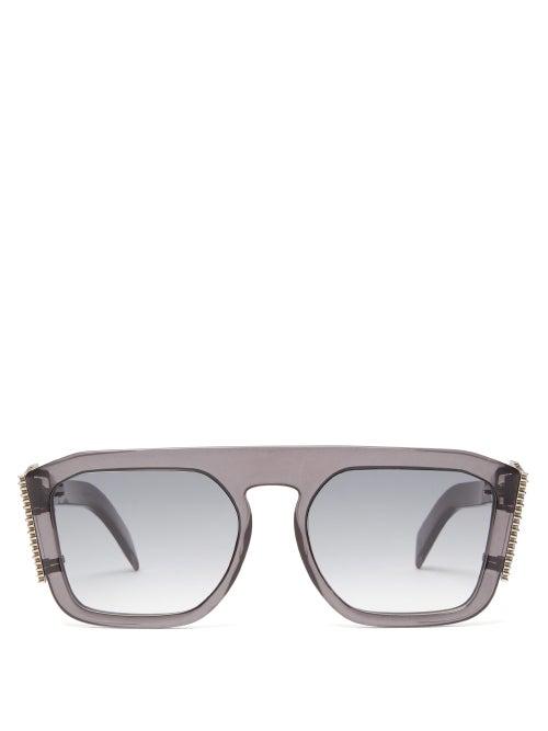 Matchesfashion.com Fendi - Crystal Embellished Logo Acetate Sunglasses - Womens - Grey