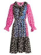 Matchesfashion.com Duro Olowu - Nina Contrast Panel Ruffled Neck Crepe Dress - Womens - Multi