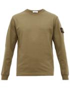 Matchesfashion.com Stone Island - Arm Badge Cotton Long Sleeved T Shirt - Mens - Dark Green
