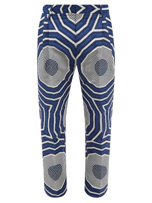 Charles Jeffrey Loverboy - Martini Geometric-print Poplin Trousers - Mens - Navy