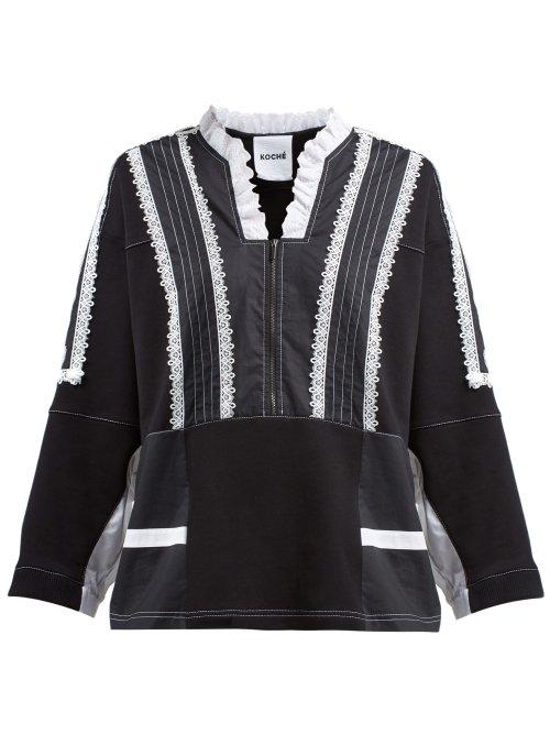 Matchesfashion.com Koch - Lace And Broderie Anglaise Cotton Top - Womens - Black