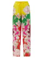 Matchesfashion.com Valentino - Floral-print Silk-crepe De Chine Trousers - Womens - Yellow Multi
