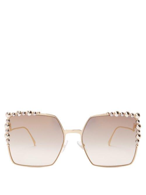 Matchesfashion.com Fendi - Square Frame Embellished Sunglasses - Womens - Gold Multi