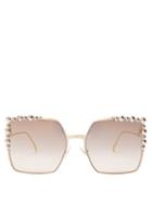 Matchesfashion.com Fendi - Square Frame Embellished Sunglasses - Womens - Gold Multi