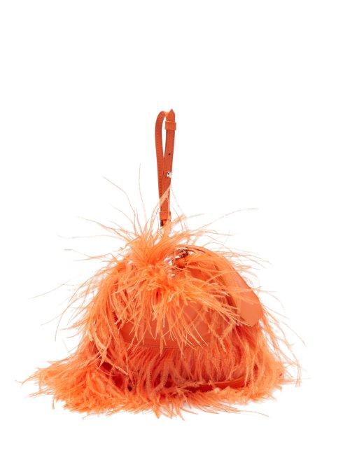 Matchesfashion.com Marques'almeida - Feather Trimmed Leather Cross Body Bag - Womens - Orange