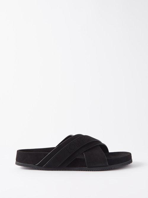 Tom Ford - Logo-perforated Suede Slides - Mens - Black