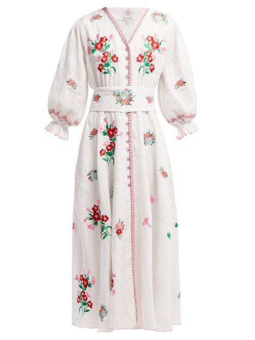 Matchesfashion.com Gl Hrgel - Floral Embroidered Linen Shirtdress - Womens - White Print