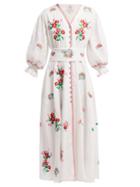 Matchesfashion.com Gl Hrgel - Floral Embroidered Linen Shirtdress - Womens - White Print