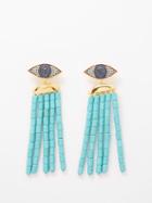 Begm Khan - Nazir Bodrum 24kt Gold-plated Clip Earrings - Womens - Blue Multi