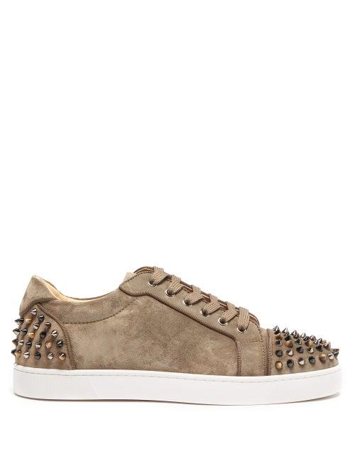 Christian Louboutin - Seavaste Spike-embellished Suede Trainers - Mens - Brown
