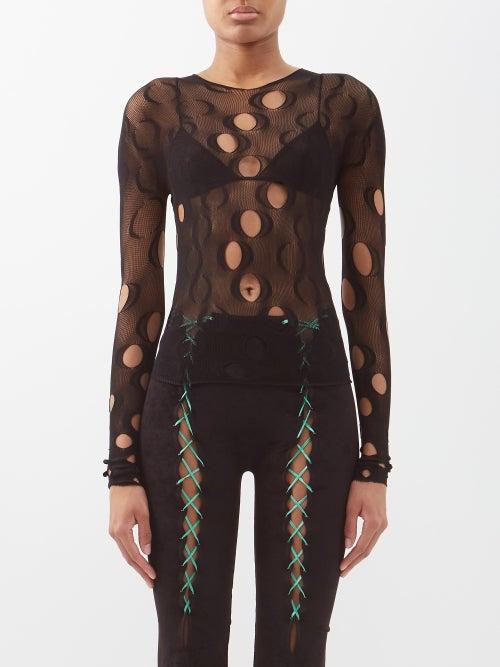 Rui - Onyx Cutout Mesh Long-sleeved Top - Womens - Black