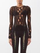Rui - Onyx Cutout Mesh Long-sleeved Top - Womens - Black