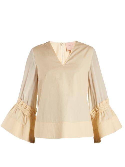 Matchesfashion.com Roksanda - Aspen Gathered Cotton And Silk Blend Top - Womens - Beige