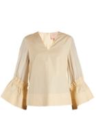 Matchesfashion.com Roksanda - Aspen Gathered Cotton And Silk Blend Top - Womens - Beige