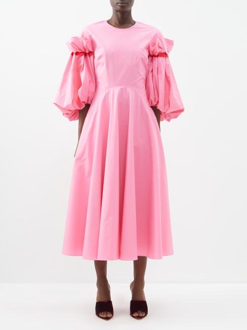 Roksanda - Balloon Sleeve High-neck Cotton Dress - Womens - Pink