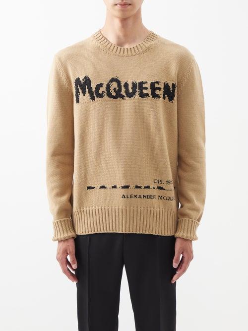 Alexander Mcqueen - Graffiti Logo-intarsia Cotton Sweater - Mens - Beige Black