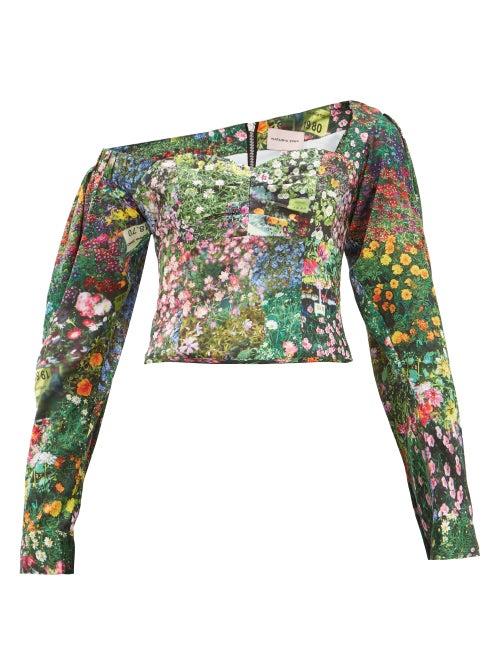 Matchesfashion.com Natasha Zinko - Off-shoulder Floral-print Satin Top - Womens - Multi