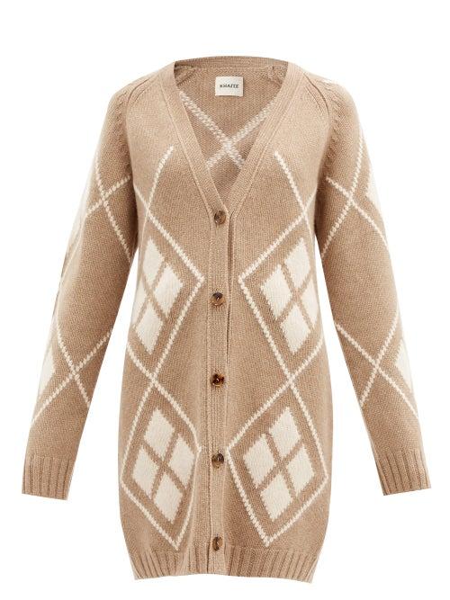 Matchesfashion.com Khaite - Klara Geometric-jacquard Cashmere Cardigan - Womens - Camel
