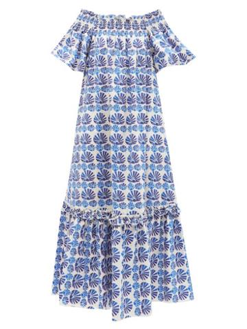 La Doublej - Capalbio Tile-print Cotton Maxi Dress - Womens - Blue White